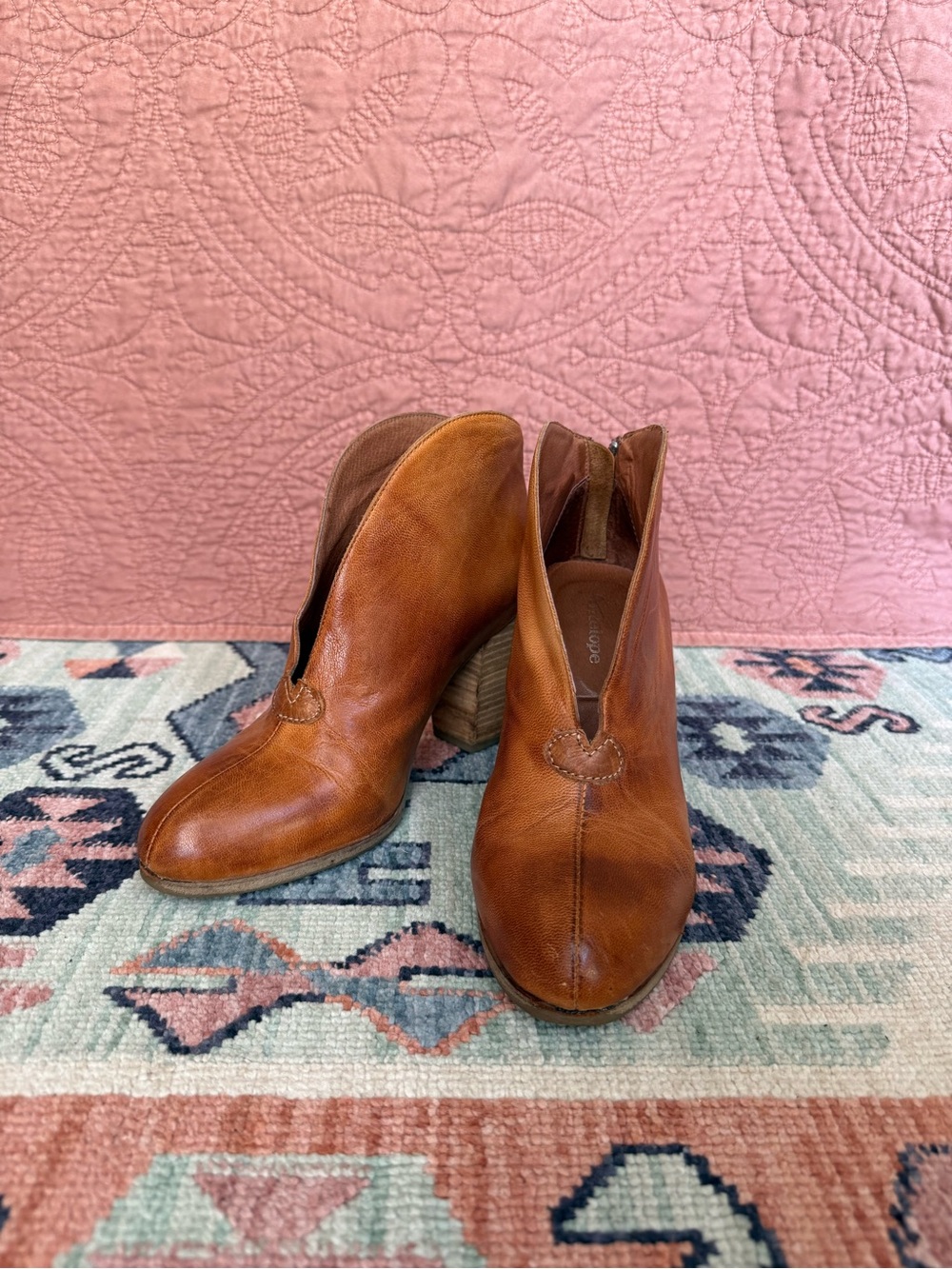 Antelope Cognac Brown Leather Ankle Heeled Boots